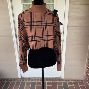 AKIRA Brown Plaid Turtleneck Sweater